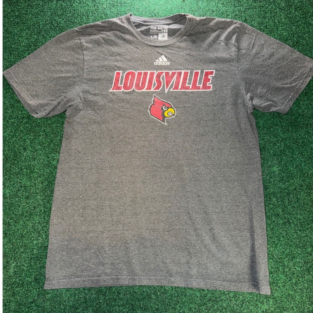 Adidas Louisville Cardinals T-Shirt Mens Large Gray The Go-To Tee NCAA Fan Gear